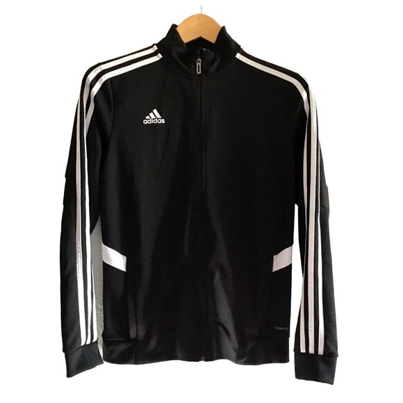 ADIDAS-WOMENS BLACK LIGHT WEIGHT TRACKSIDE POCKETS ZIP-UP JACKET SIZE SMALL - Picture 2 of 7